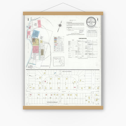 Old map wall art mockup — magnetic wood frame on white wall — Sanborn Fire Insurance Map from Port Saint Joe, Gulf County, Florida (1940) - Complete Map Set