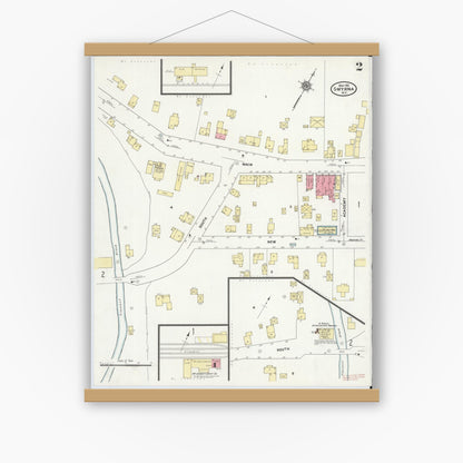 Old map wall art mockup — magnetic wood frame on white wall — Sanborn Fire Insurance Map from Smyrna, Chenango County, New York (1911), Sheet #0002