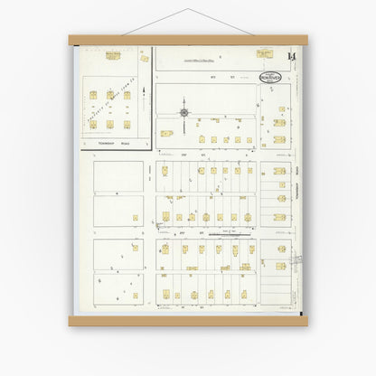 Old map wall art mockup — magnetic wood frame on white wall — Sanborn Fire Insurance Map from Iron River, Iron County, Michigan (1917), Sheet #0014