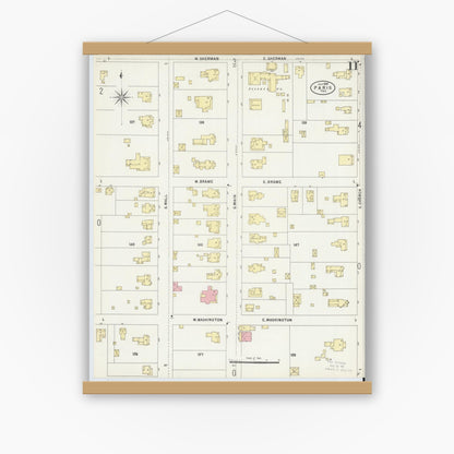 Old map wall art mockup — magnetic wood frame on white wall — Sanborn Fire Insurance Map from Paris, Lamar County, Texas (1897), Sheet #0011