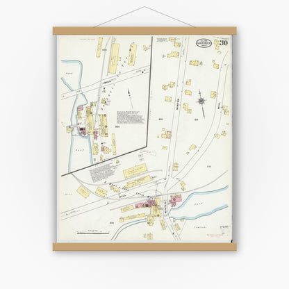 Old map wall art mockup — magnetic wood frame on white wall — Sanborn Fire Insurance Map from Gardner, Worcester County, Massachusetts (1909), Sheet #0030