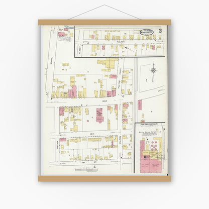 Old map wall art mockup — magnetic wood frame on white wall — Sanborn Fire Insurance Map from Woodbridge, Middlesex County, New Jersey (1916), Sheet #0002