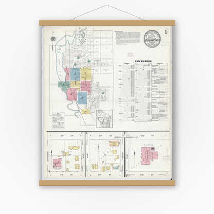 Old map wall art mockup — magnetic wood frame on white wall — Sanborn Fire Insurance Map from Richland Center, Richland County, Wisconsin (1912), Sheet #0001