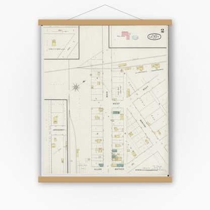 Old map wall art mockup — magnetic wood frame on white wall — Sanborn Fire Insurance Map from Le Roy, Mower County, Minnesota (1894), Sheet #0002
