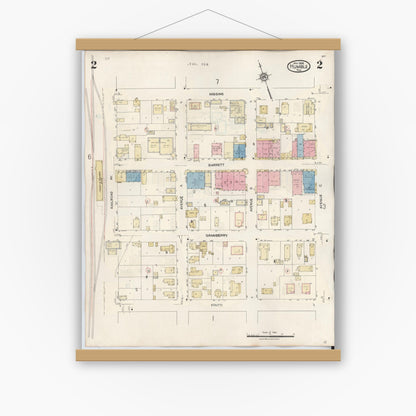 Old map wall art mockup — magnetic wood frame on white wall — Sanborn Fire Insurance Map from Humble, Harris County, Texas (1940), Sheet #0002