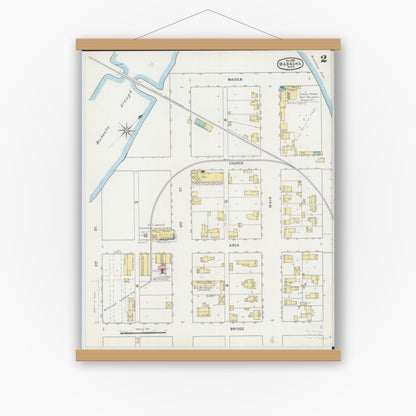 Old map wall art mockup — magnetic wood frame on white wall — Sanborn Fire Insurance Map from Wabasha, Wabasha County, Minnesota (1895), Sheet #0002