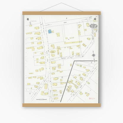 Old map wall art mockup — magnetic wood frame on white wall — Sanborn Fire Insurance Map from New Berlin, Chenango County, New York (1929), Sheet #0006