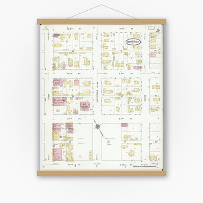Old map wall art mockup — magnetic wood frame on white wall — Sanborn Fire Insurance Map from Metropolis, Massac County, Illinois (1910), Sheet #0004