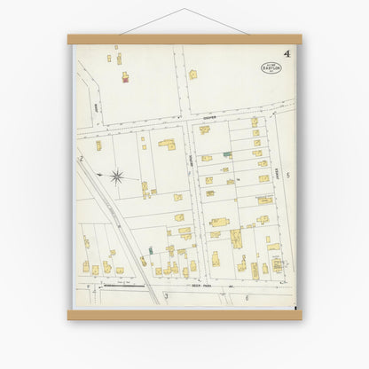 Old map wall art mockup — magnetic wood frame on white wall — Sanborn Fire Insurance Map from Babylon, Suffolk County, New York (1902), Sheet #0004