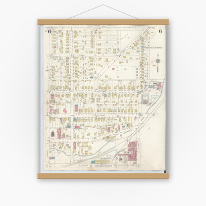 Old map wall art mockup — magnetic wood frame on white wall — Sanborn Fire Insurance Map from Wilmington, Clinton County, Ohio (1949), Sheet #0006