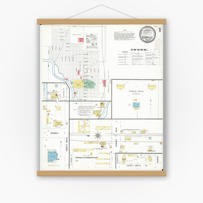 Old map wall art mockup — magnetic wood frame on white wall — Sanborn Fire Insurance Map from Humboldt, Humboldt County, Iowa (1900) â€” Complete Set