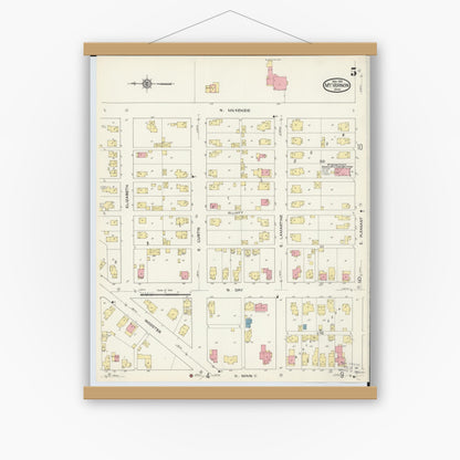 Old map wall art mockup — magnetic wood frame on white wall — Sanborn Fire Insurance Map from Mount Vernon, Knox County, Ohio (1913), Sheet #0005