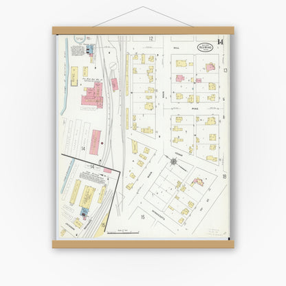 Old map wall art mockup — magnetic wood frame on white wall — Sanborn Fire Insurance Map from Red Wing, Goodhue County, Minnesota (1910), Sheet #0014
