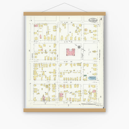 Old map wall art mockup — magnetic wood frame on white wall — Sanborn Fire Insurance Map from Philipsburg, Centre County, Pennsylvania (1910), Sheet #0004