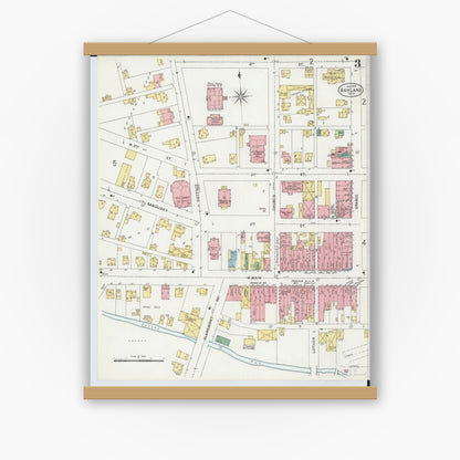 Old map wall art mockup — magnetic wood frame on white wall — Sanborn Fire Insurance Map from Ashland, Ashland County, Ohio (1899), Sheet #0003