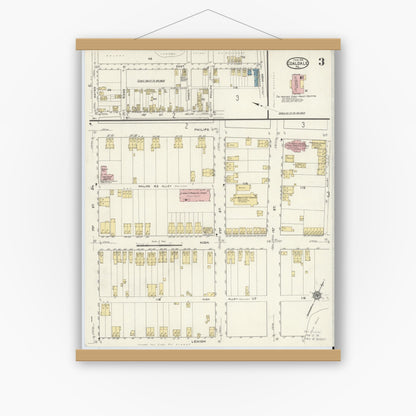 Old map wall art mockup — magnetic wood frame on white wall — Sanborn Fire Insurance Map from Coaldale, Schuylkill County, Pennsylvania (1916), Sheet #0003