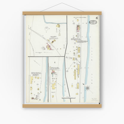 Old map wall art mockup — magnetic wood frame on white wall — Sanborn Fire Insurance Map from Marietta, Washington County, Ohio (1896), Sheet #0004