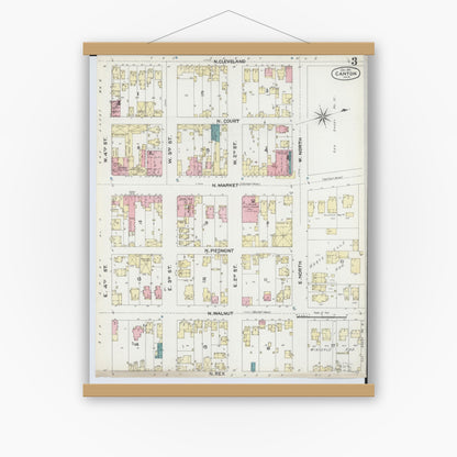 Old map wall art mockup — magnetic wood frame on white wall — Sanborn Fire Insurance Map from Canton, Stark County, Ohio (1891), Sheet #0003