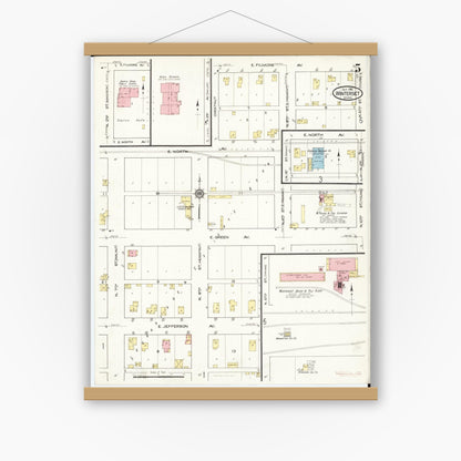 Old map wall art mockup — magnetic wood frame on white wall — Sanborn Fire Insurance Map from Winterset, Madison County, Iowa (1916), Sheet #0005