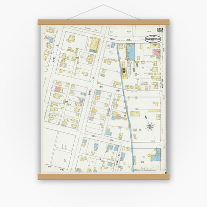 Old map wall art mockup — magnetic wood frame on white wall — Sanborn Fire Insurance Map from San Antonio, Bexar County, Texas (1892), Sheet #0022