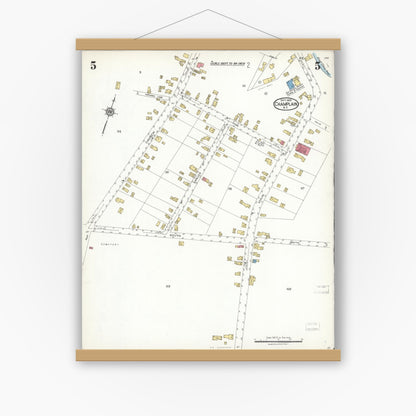 Old map wall art mockup — magnetic wood frame on white wall — Sanborn Fire Insurance Map from Champlain, Clinton County, New York (1923), Sheet #0005