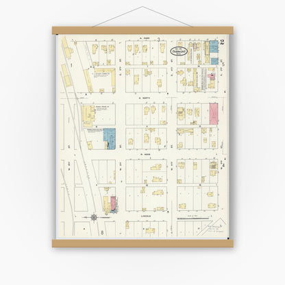 Old map wall art mockup — magnetic wood frame on white wall — Sanborn Fire Insurance Map from Fairmont, Martin County, Minnesota (1911), Sheet #0002