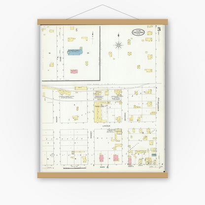 Old map wall art mockup — magnetic wood frame on white wall — Sanborn Fire Insurance Map from Caledonia, Houston County, Minnesota (1909), Sheet #0003
