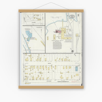Old map wall art mockup — magnetic wood frame on white wall — Sanborn Fire Insurance Map from L'Anse, Baraga County, Michigan (1914), Sheet #0002