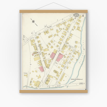 Old map wall art mockup — magnetic wood frame on white wall — Sanborn Fire Insurance Map from Maynard, Middlesex County, Massachusetts (1915), Sheet #0004