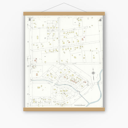 Old map wall art mockup — magnetic wood frame on white wall — Sanborn Fire Insurance Map from Kilgore, Gregg County, Texas (1936), Sheet #0008