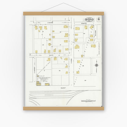 Old map wall art mockup — magnetic wood frame on white wall — Sanborn Fire Insurance Map from Whitesboro, Grayson County, Texas (1921), Sheet #0006
