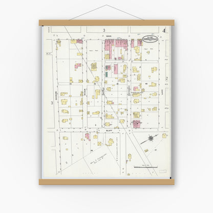 Old map wall art mockup — magnetic wood frame on white wall — Sanborn Fire Insurance Map from Chandlerville, Cass County, Illinois (1909), Sheet #0004