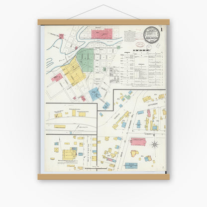 Old map wall art mockup — magnetic wood frame on white wall — Sanborn Fire Insurance Map from Burlington, Racine County, Wisconsin (1898) - Complete Map Set