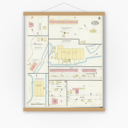 Old map wall art mockup — magnetic wood frame on white wall — Sanborn Fire Insurance Map from Athens, Greene County, New York (1905), Sheet #0005