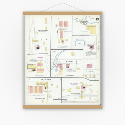 Old map wall art mockup — magnetic wood frame on white wall — Sanborn Fire Insurance Map from Canton, Fulton County, Illinois (1909), Sheet #0015