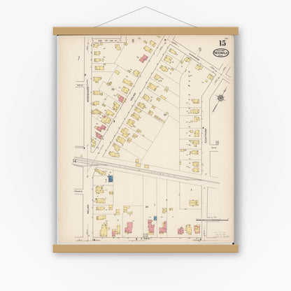 Old map wall art mockup — magnetic wood frame on white wall — Sanborn Fire Insurance Map from Norwalk, Huron County, Ohio (1922), Sheet #0015