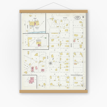 Old map wall art mockup — magnetic wood frame on white wall — Sanborn Fire Insurance Map from Henry, Marshall County, Illinois (1899), Sheet #0005