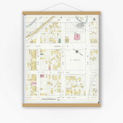 Old map wall art mockup — magnetic wood frame on white wall — Sanborn Fire Insurance Map from Ashland, Ashland County, Wisconsin (1909), Sheet #0008