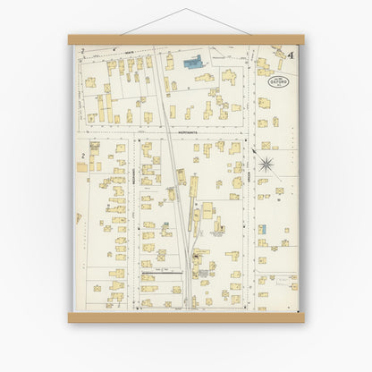 Old map wall art mockup — magnetic wood frame on white wall — Sanborn Fire Insurance Map from Oxford, Chenango County, New York (1903), Sheet #0004