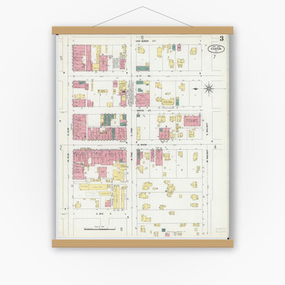 Old map wall art mockup — magnetic wood frame on white wall — Sanborn Fire Insurance Map from Canton, Fulton County, Illinois (1902), Sheet #0003