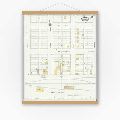 Old map wall art mockup — magnetic wood frame on white wall — Sanborn Fire Insurance Map from Chillicothe, Hardeman County, Texas (1921), Sheet #0003
