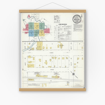 Old map wall art mockup — magnetic wood frame on white wall — Sanborn Fire Insurance Map from Marshall, Lyon County, Minnesota (1909) - Complete Map Set