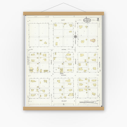 Old map wall art mockup — magnetic wood frame on white wall — Sanborn Fire Insurance Map from Glencoe, Mcleod County, Minnesota (1914), Sheet #0002