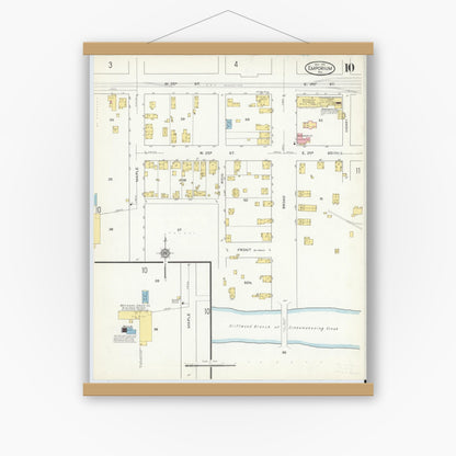 Old map wall art mockup — magnetic wood frame on white wall — Sanborn Fire Insurance Map from Emporium, Cameron County, Pennsylvania (1915), Sheet #0010