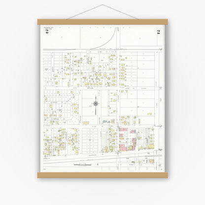 Old map wall art mockup — magnetic wood frame on white wall — Sanborn Fire Insurance Map from Pasadena, Harris County, Texas (1940), Sheet #0002