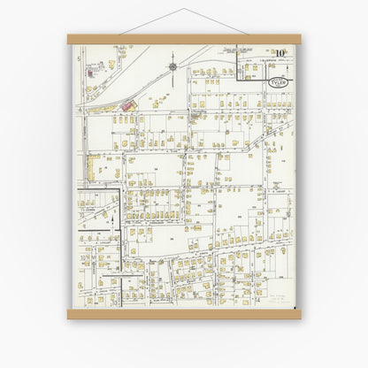 Old map wall art mockup — magnetic wood frame on white wall — Sanborn Fire Insurance Map from Tyler, Smith County, Texas (1919), Sheet #0010