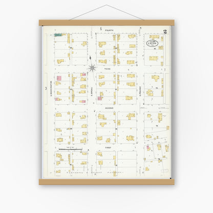 Old map wall art mockup — magnetic wood frame on white wall — Sanborn Fire Insurance Map from Lacon, Marshall County, Illinois (1907), Sheet #0002