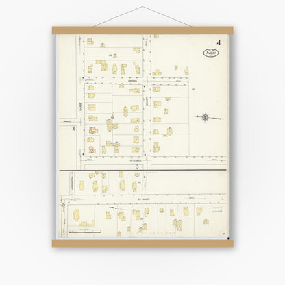 Old map wall art mockup — magnetic wood frame on white wall — Sanborn Fire Insurance Map from Avoca, Steuben County, New York (1913), Sheet #0004
