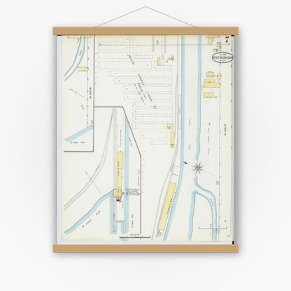 Old map wall art mockup — magnetic wood frame on white wall — Sanborn Fire Insurance Map from Benton Harbor, Berrien County, Michigan (1895), Sheet #0007