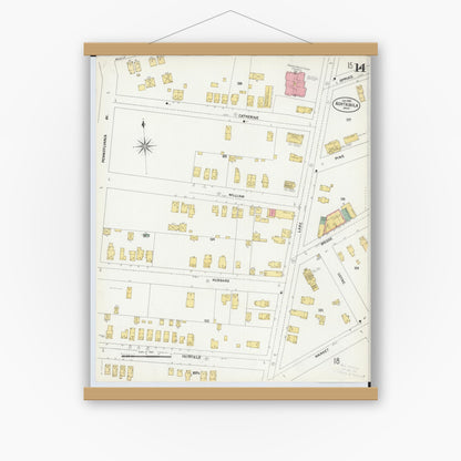 Old map wall art mockup — magnetic wood frame on white wall — Sanborn Fire Insurance Map from Ashtabula, Ashtabula County, Ohio (1903), Sheet #0014